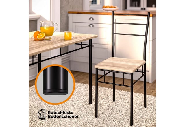 Esstisch Mit 4 Stühlen Holz 5 Teilig Set Metall 110x70cm Industrial Esszimmer Küche Stühle Tisch Möbel Essgruppe Sitzgruppe Leo Eiche Hell - Casaria