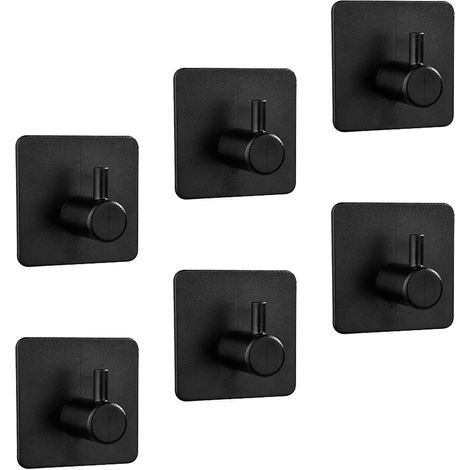 Set Mit 6 Schwarzen, Selbstklebenden Kunststoffhaken Zum Einfachen Aufhängen Von Bademänteln Und Handtüchern An Badezimmer-, Küchenwänden Und Mehr. Starke, Antihaftbeschichtete Haken.