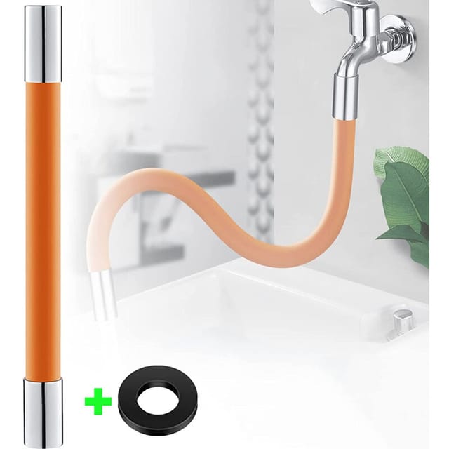 Linghhang - Wasserhahn-Verlängerungsrohr, 50 cm, Sprühschlauch-Verlängerung, 360°-Drehung, für Küche und Badezimmer, Orange