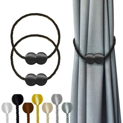 Set Mit 2 Eleganten Schwarzen Gardinenhaltern Inklusive Haken – Dekoration Für Zuhause, Schlafzimmer Und Büro. Modernes Und Funktionales Design.