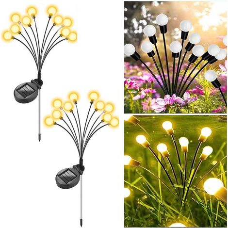 Set Mit 2 Warmweißen Led-solarleuchten Zur Dekoration Der Terrasse, 10 Led-gartenleuchten.