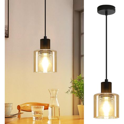Vintage E27 Tischleuchte Aus Schwarzem Glas Mit 1 Glühbirne, Retro-hängelampe Für Esszimmer (glühbirne Nicht Enthalten)