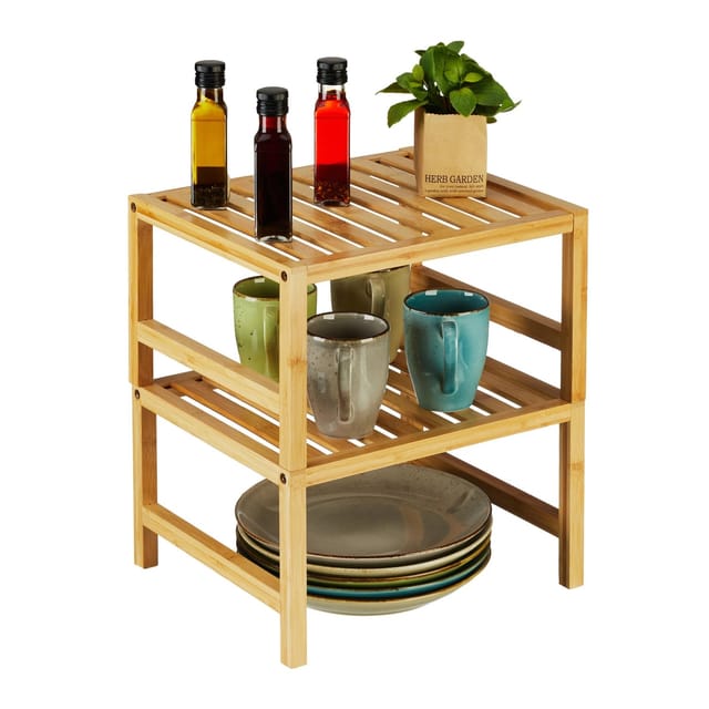 Schrankeinsatz, 2er Set, Bambus, HxBxT: 20 x 35,5 x 30,5 cm, Regaleinsatz für Arbeitsplatte & Schrank, natur - Relaxdays