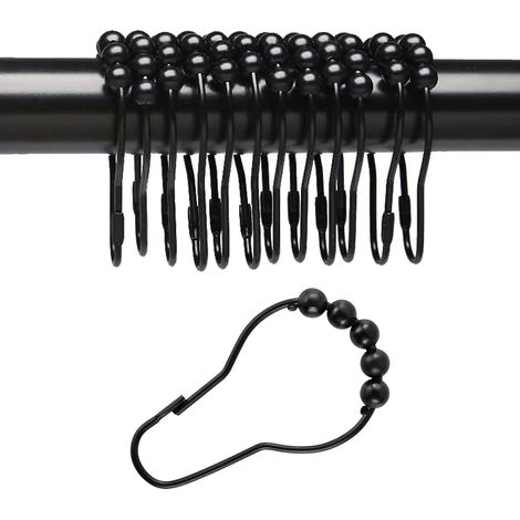 12 Schwarze Duschringe Aus Edelstahl – Robustes Schiebeduschvorhangsystem – Set Mit 12 Langlebigen Haken