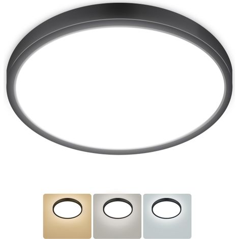 24-w-led-deckenleuchte, 3000 K, 4000 K, 6500 K, Schwarz, 2800 Lm, Ip54 Wasserdicht, Runde Leuchte (ø 30 Cm) Für Badezimmer, Schlafzimmer, Wohnzimmer, Flur, Garage, Küche, Balkon