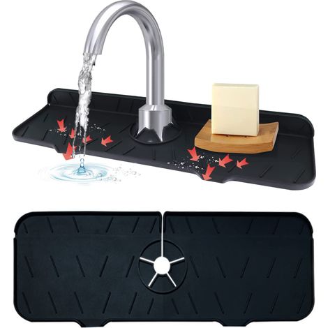 Wasserhahnmatte, Küchenarmaturmatte, Saugfähige Wasserhahnmatte, Faltbare Spülbeckenablaufmatte, Lebensmittelechte Ablaufmatte, Für Küche Und Bad (schwarz)