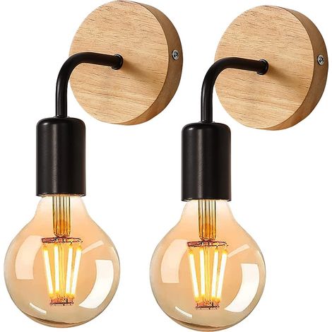 2-teilige Wandleuchte Aus Holz, E27, Schwarz, Innenbeleuchtung Für Wohn- Und Schlafzimmer, Elegante Wandleuchte