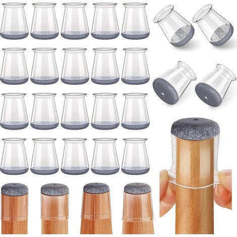 Stuhlbeinschoner, 24 Stück Transparente Silikon-stuhlbeinschoner Mit Filz, Reduzieren Geräusche Und Verhindern Kratzer (passend Für: 13-22,9 Mm)