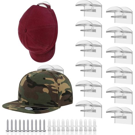 12-teiliger Wand-kappenhalter, Selbstklebende Huthaken, Kappenorganizer, Kappenständer, Waschmaschinen- Und Baseballkappen-organizer Für Tür, Schlafzimmer, Zuhause, Kleiderschrank (transparent)
