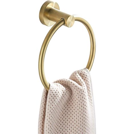 Wandmontierter Handtuchhalter Aus Edelstahl Mit Ringen – Gebürstete Goldoberfläche – Modernes Badezimmer – Zeitgenössisches Design