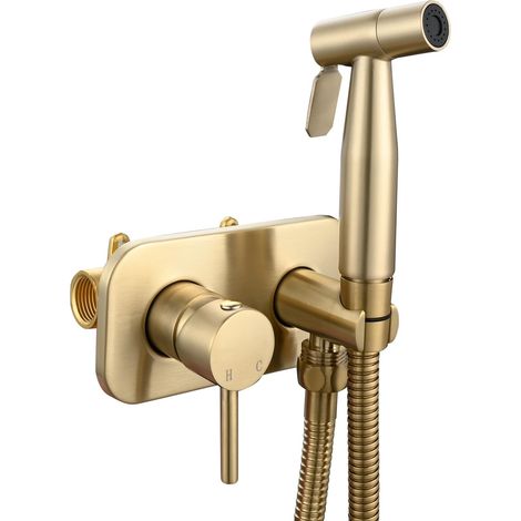 Tragbares Bidet-duschset Aus Edelstahl Mit Warm- Und Kaltwasser-duschschlauch, Komplettes Bidet-set, Gebürstetes Gold