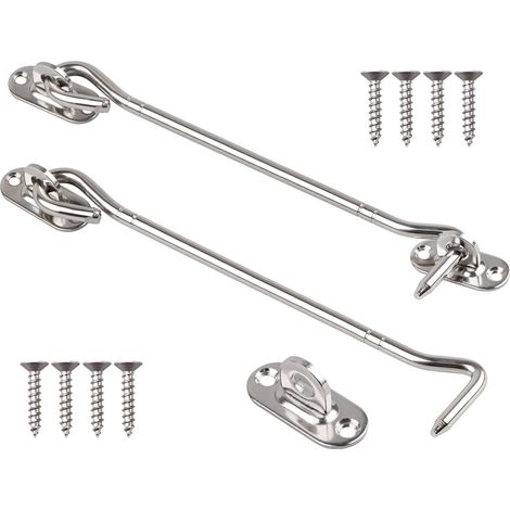 2 Stück Türhaken, Kabinenhaken-türriegel Aus Edelstahl Mit Schraubverschluss - Schwarz/silber (4/6/8 Zoll) (silber, 8 Zoll)
