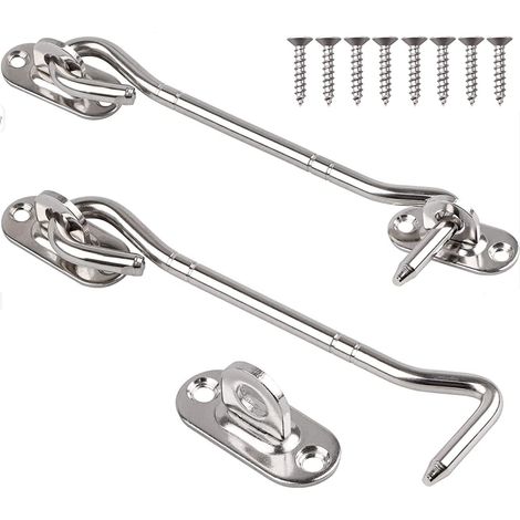 2 Stück Türhaken Aus Edelstahl - Kabinenösenriegel Mit Schrauben - Schwarz/silber (4/6/8 Zoll) (silber, 6 Zoll)