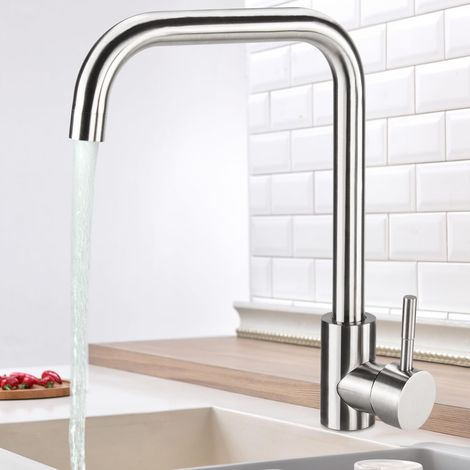 Küchenarmatur Mit Hohem Auslauf, Einhebelmischer, Warm- Und Kaltwasseranschluss, Einfache Installation Und Reinigung, Edelstahl, L-form (silber)