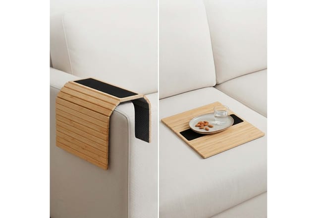 Relaxdays Sofatablett Armlehne, Bambus, Armlehnentisch für Couch und Sofa, BxT: 42 x 34 cm, Sofaablage Getränke, natur