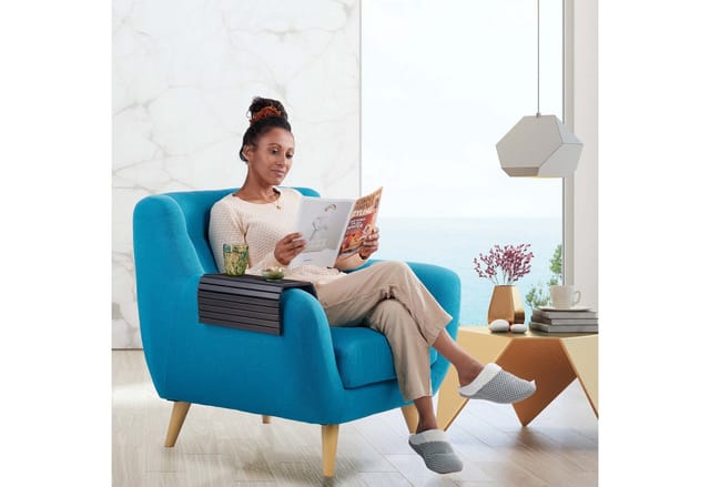 Relaxdays - Sofatablett Armlehne, Bambus, Armlehnentisch für Couch und Sofa, BxT: 42 x 34 cm, Sofaablage Getränke, braun