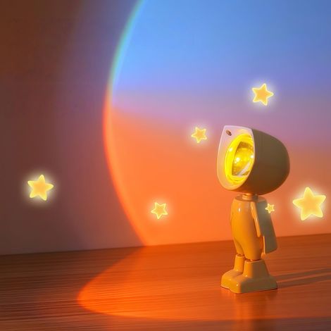 Astronauten-projektorlampe Mit 7 Farben Und Sonnenuntergangseffekt, 360° Drehbare Sonnenuntergangslampe, Schlafzimmerdekoration, Fotohintergrund, Partydekoration
