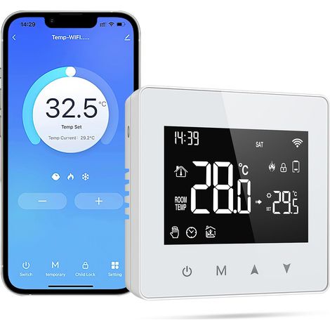 Intelligenter Wlan-thermostat Mit Led-touchscreen, Kompatibel Mit Alexa Und Google Home, Sprach- Und Fernbedienungssteuerung Für Gasheizkessel (kabellos)