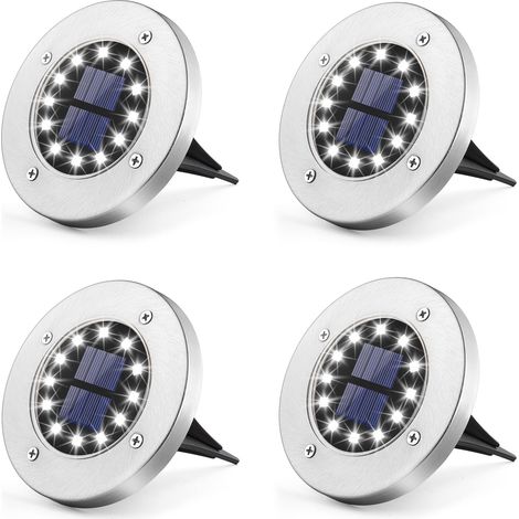 Set Mit 4 Solar-bodenleuchten Für Den Garten, 12 Leds, Weiß, Edelstahl, Wasserdicht, Für Den Außenbereich, Garten, Terrasse, Rasen, Hof, Einfahrt