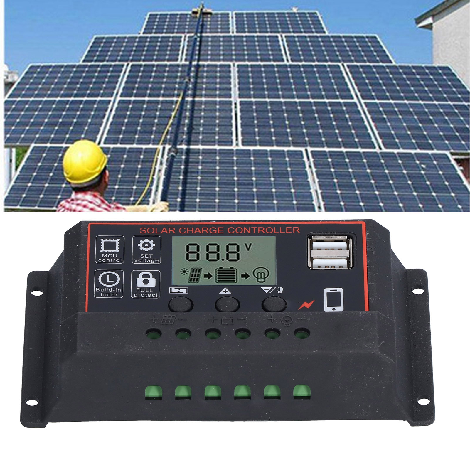 12v 24v 10a Photovoltaik-leistungsregler, Zeitgesteuerter Solarlade- Und -entladeregler (rot)