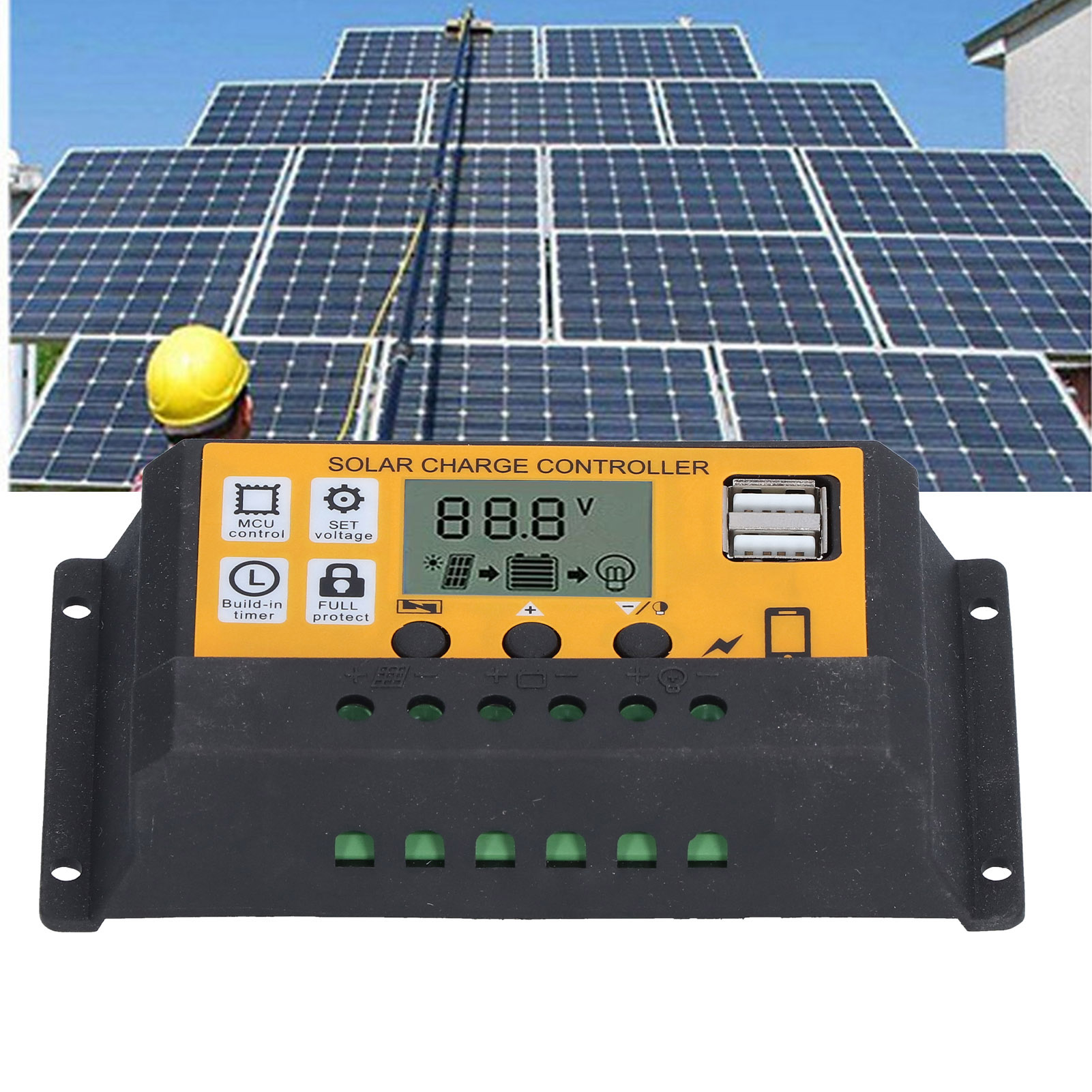 12v 24v 10a Photovoltaik-leistungsregler, Solar-photovoltaik-lade- Und Entladeregler Mit Timer (gelb)