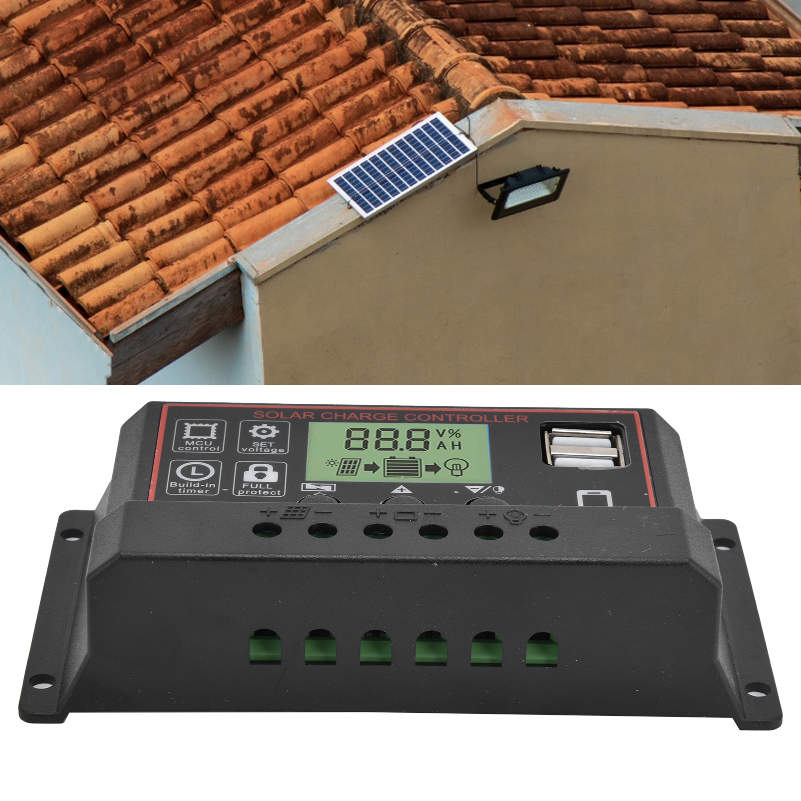 Cbk2410 Dual-usb-solarladeregler, Schwarzes Gehäuse, 12 V/24 V, Intelligenter Laderegler, Pwm-solarlade-/entladeregler, 30 A