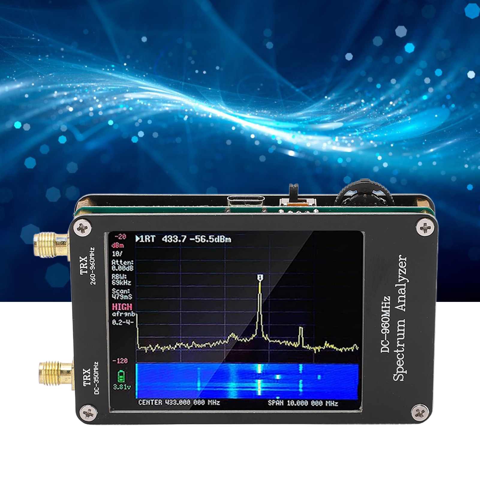 Der 2,8-zoll-touchscreen-spektrumanalysator Unterstützt Frequenzen Von 100 Khz Bis 960 Mhz, Und Der Manuelle Signalgenerator Unterstützt Ultrahochfrequenz-mf/hf/vhf-eingang.
