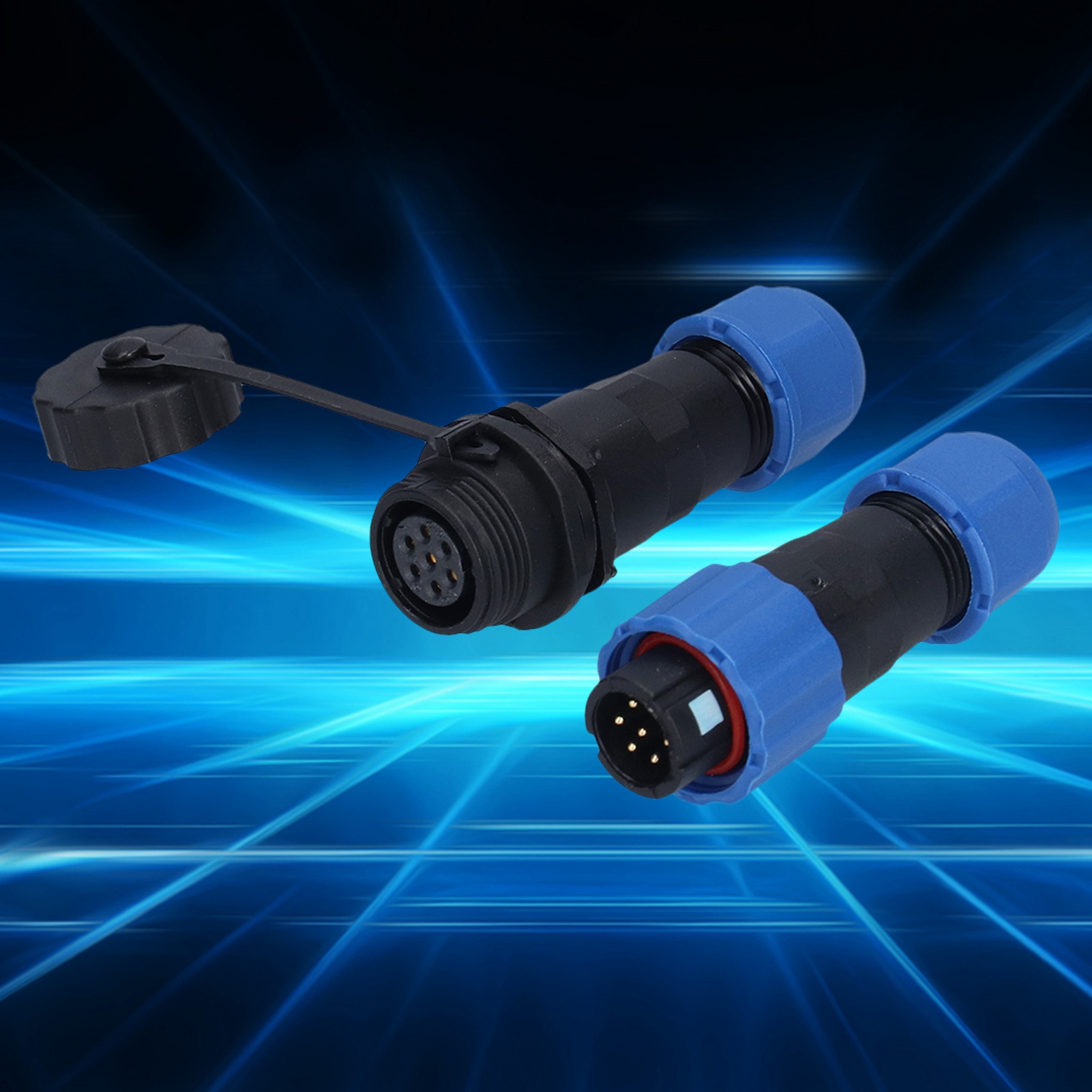 Wasserdichter Luftfahrtstecker Sp13 Mit Ip68-stecker Und -buchse Sowie Wasserdichtem 7-poligen Stecker.