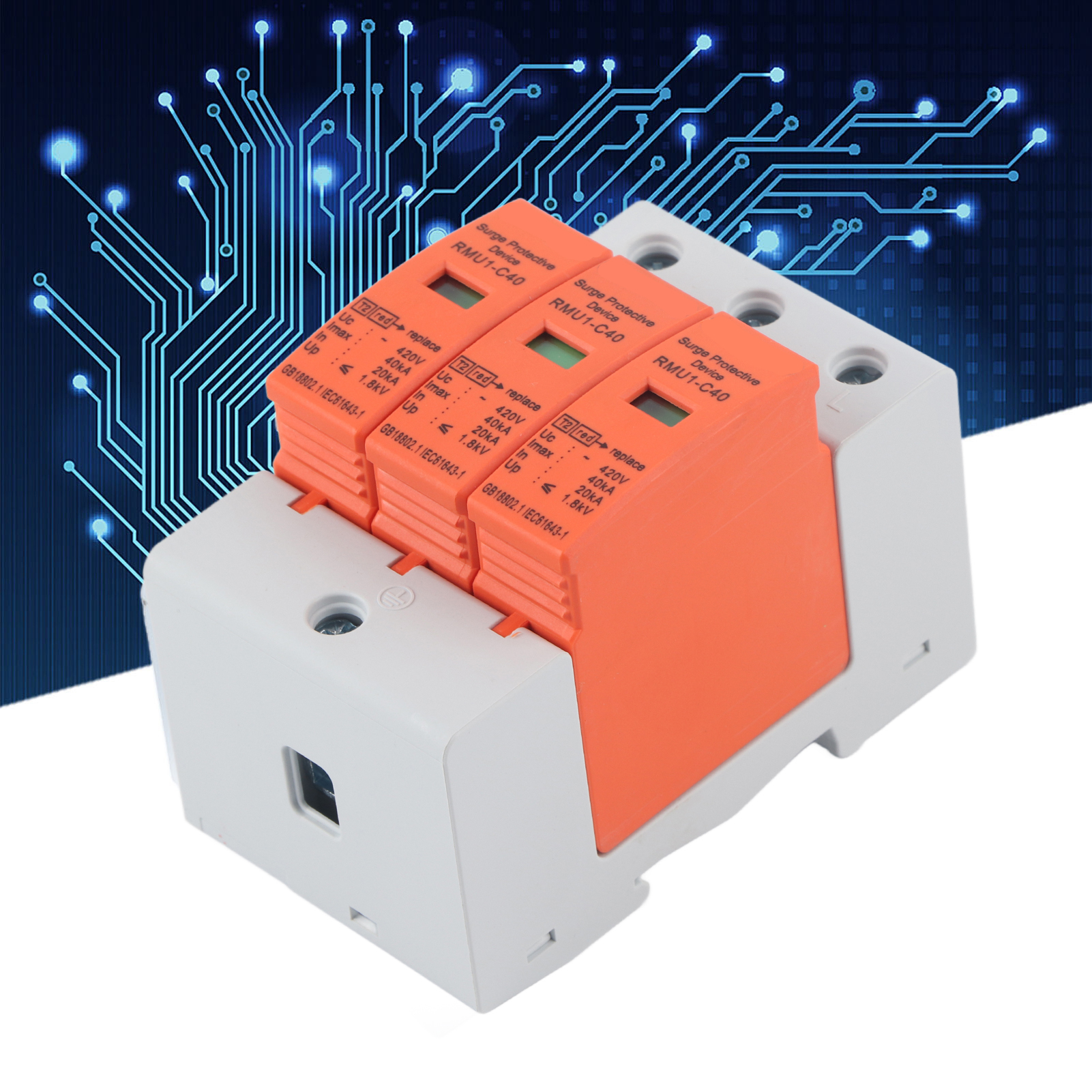 Rmu1-c40 420v Spd Überspannungsschutz, Schutz Gegen Dreiphasige Blitzeinschläge Im Hausnetz, Potenzialausgleichs-überspannungsschutz, Maximale Belastbarkeit: 40 Ka