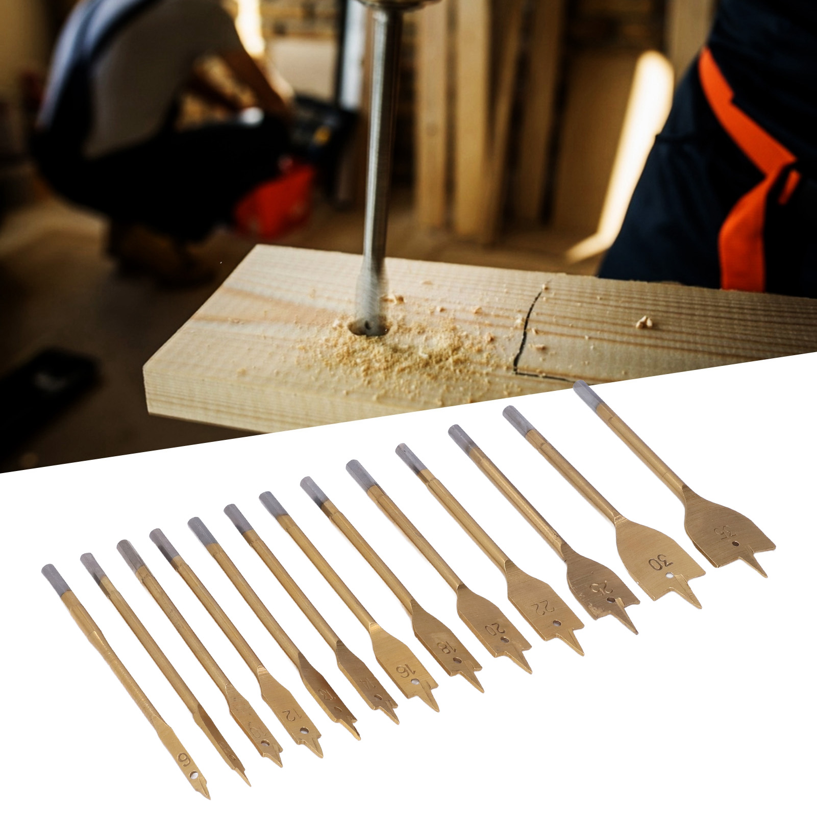 Set Mit 13 Flachbohrern Für Holzbearbeitung, Flachkopfbohrer Mit Sechskantschaft Von 6 Bis 35 Mm