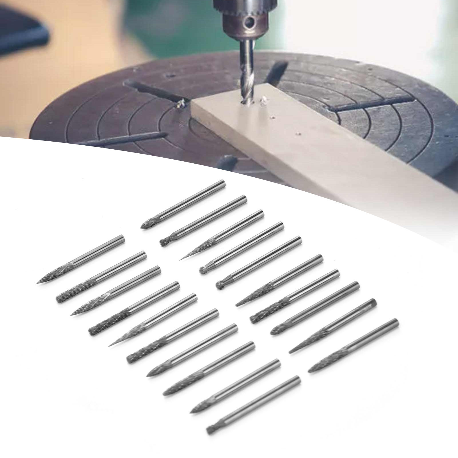 Set Bestehend Aus 20 Teilen, Darunter 3 Mm Hartmetall-rotationsfeilen Mit Doppelter Textur, Wolframkarbid-schleifköpfe, Gravier- Und Schnitzwerkzeuge Sowie Bohrer.