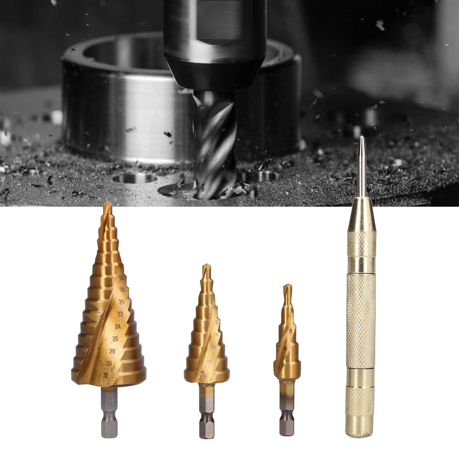Spiralnutfräser Für Pagodenlöcher, Hss-stahl-kegelbohrer-set 4–32 Mm, Stufenbohrer