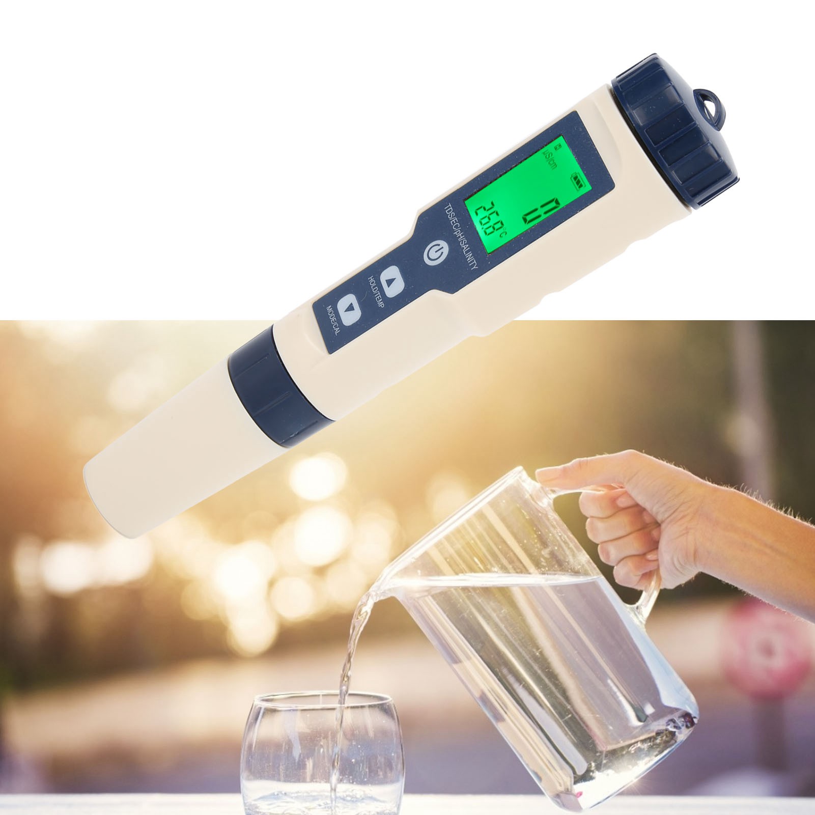 Wasserqualitätsanalysator Mit Hintergrundbeleuchtung: Ph-meter Für Ph-wert, Tds, Ec, Salzgehalt Und Temperatur.