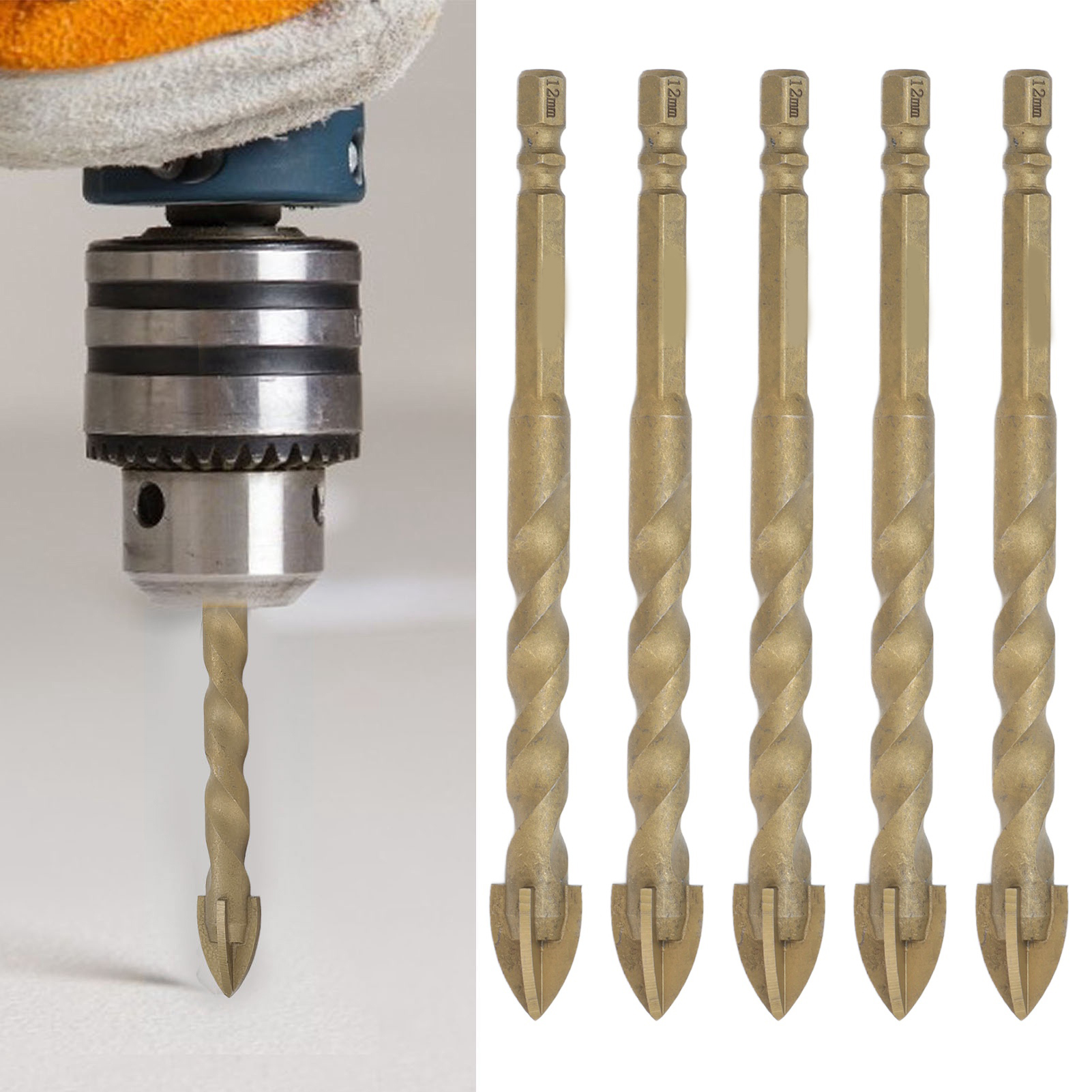 Set Mit 5 12-mm-bohrern Für Glas, Keramik Und Titan Sowie Für Fliesen Und Beton.