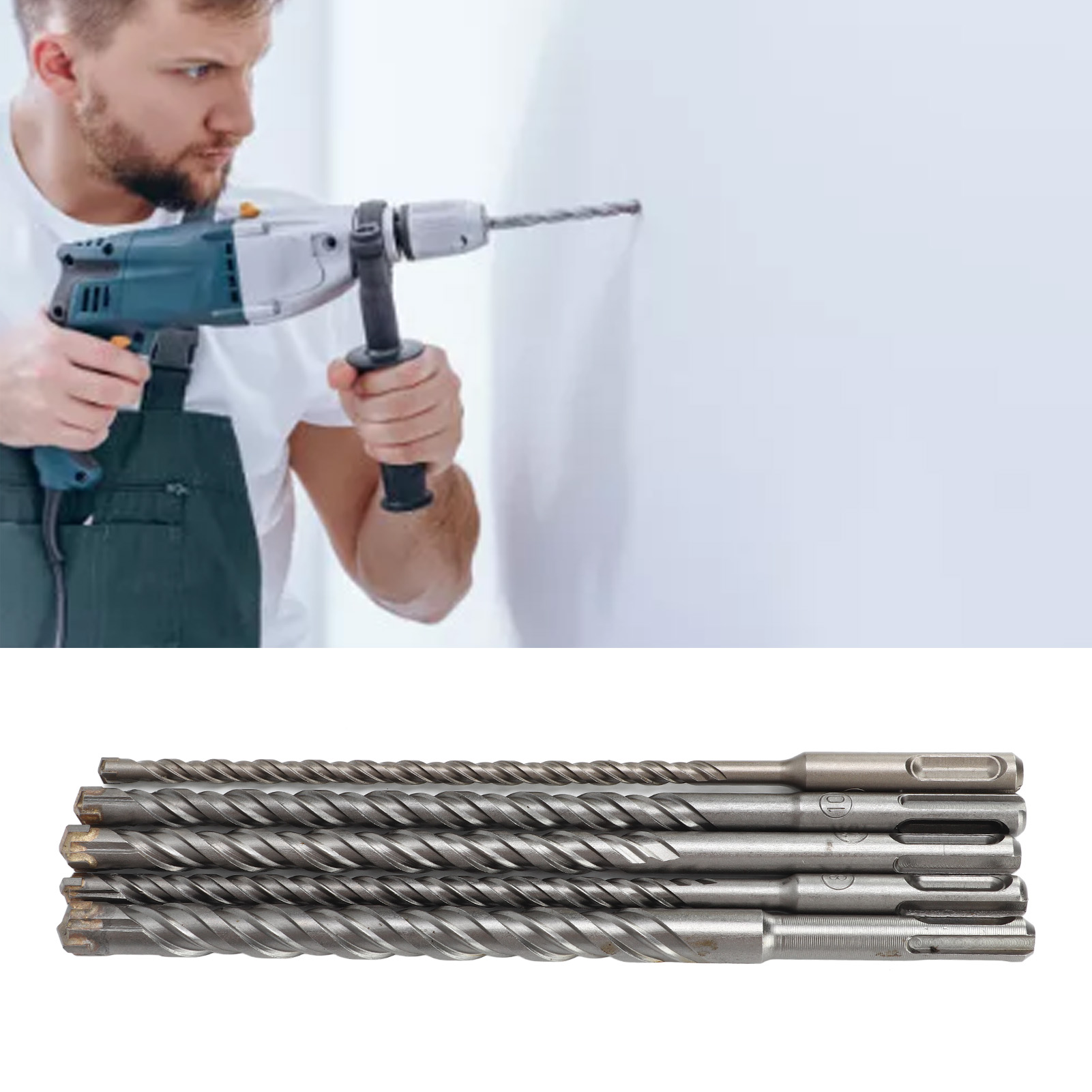 Set Mit 5 Steinbohrern, Betonbohrern (6, 8, 10, 12, 14 Mm X 210 Mm), Kreuzschlitzbohrern Für Beton, Fliesen Und Mauerwerk.