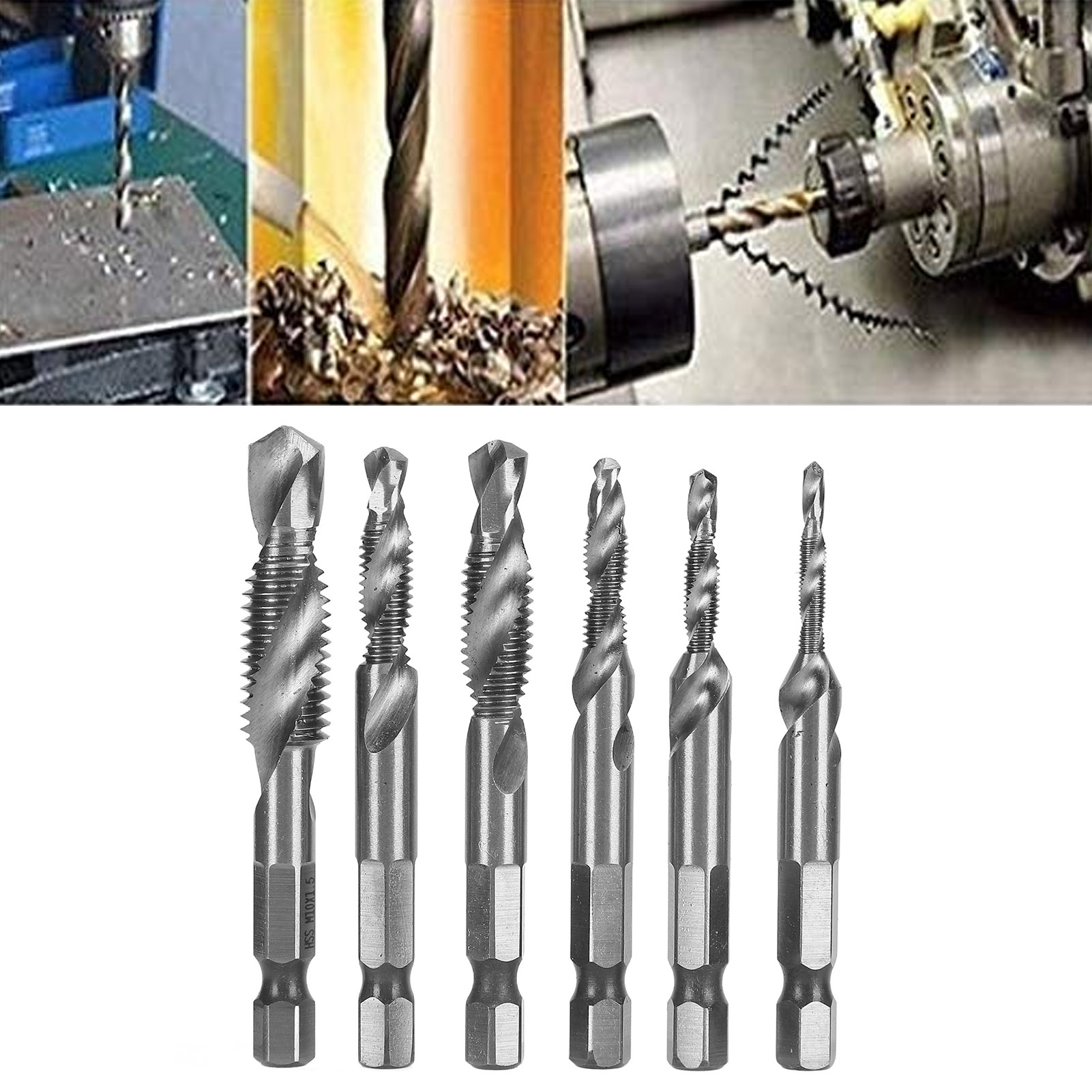 Satz Von 6 1/4 Zoll Spiral-sechskantschaft-gewindebohrern Zum Bohren, Gewindeschneiden Und Anfasen.