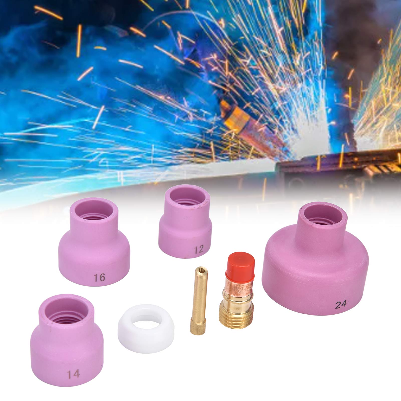 Zubehörset Für 7p Wig-schweißbrenner: Aluminiumoxid-keramikdüse + Elektrodenklemme + Anschlussstück + Kurze Ptfe-frontkappe Für Wp17/18/26 Schweißbrenner