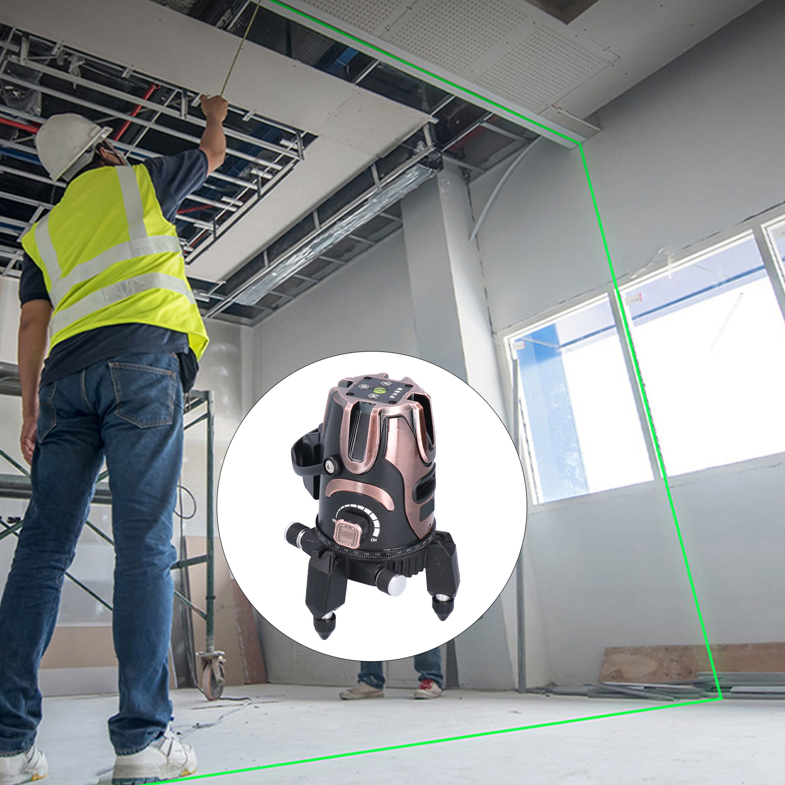 Ferngesteuerte Laser-nivellieranlage Mit Fernbedienung, Grünem Außenlicht, Laserlinienprojektor, Fliesenverlege- Und Wandmontagevorrichtung (speziallinie Für Schwere Lasten) Mit Drei Linien