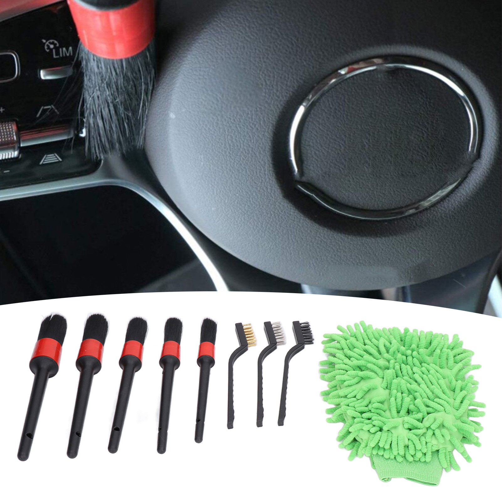 9-teiliges Autoreinigungsset Zur Reinigung Von Felgen, Innenraum, Außenbereich Und Leder.