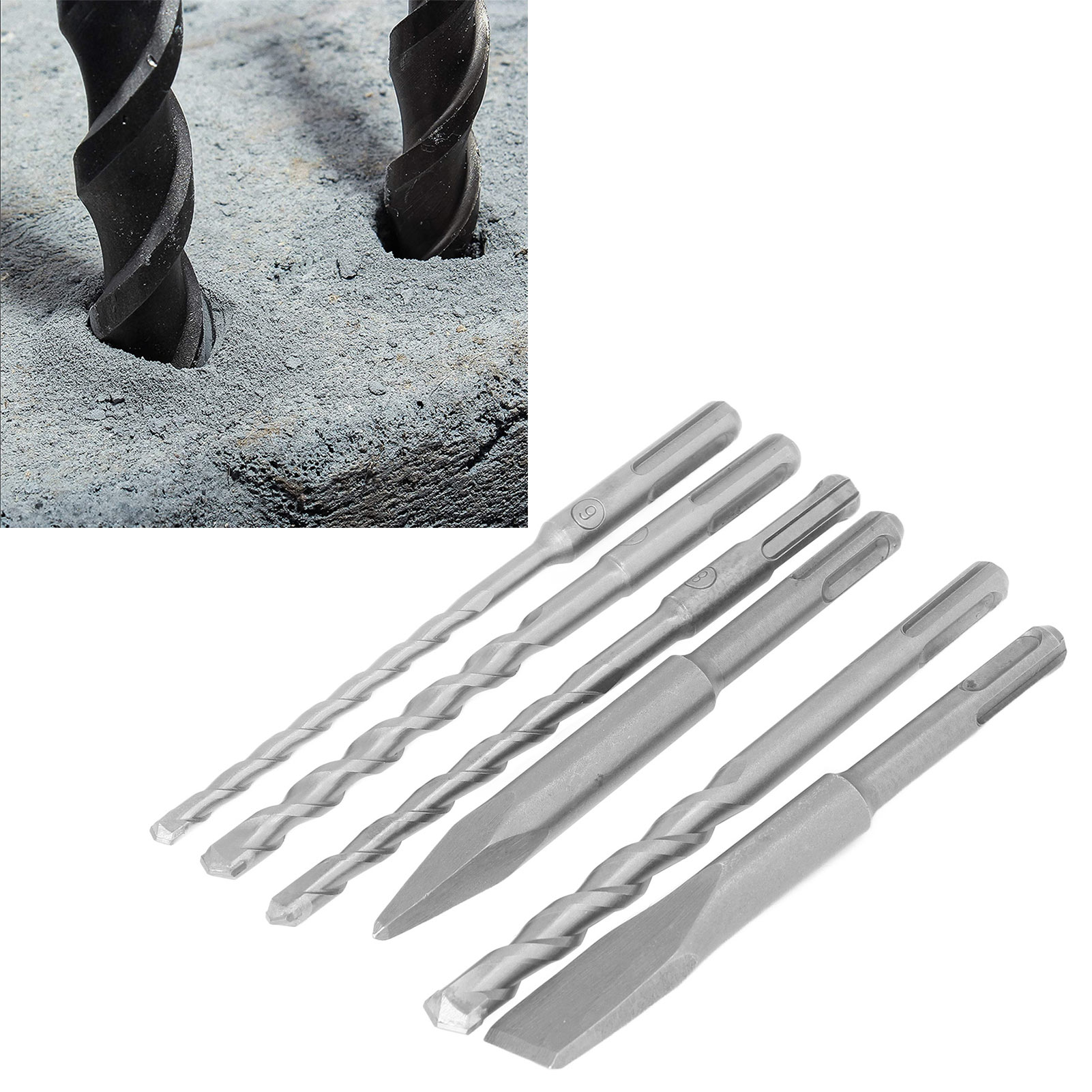 Set Mit 6 Sds Plus Hartmetallbohrern Für Mauerwerk, Ziegel, Stein Und Beton.