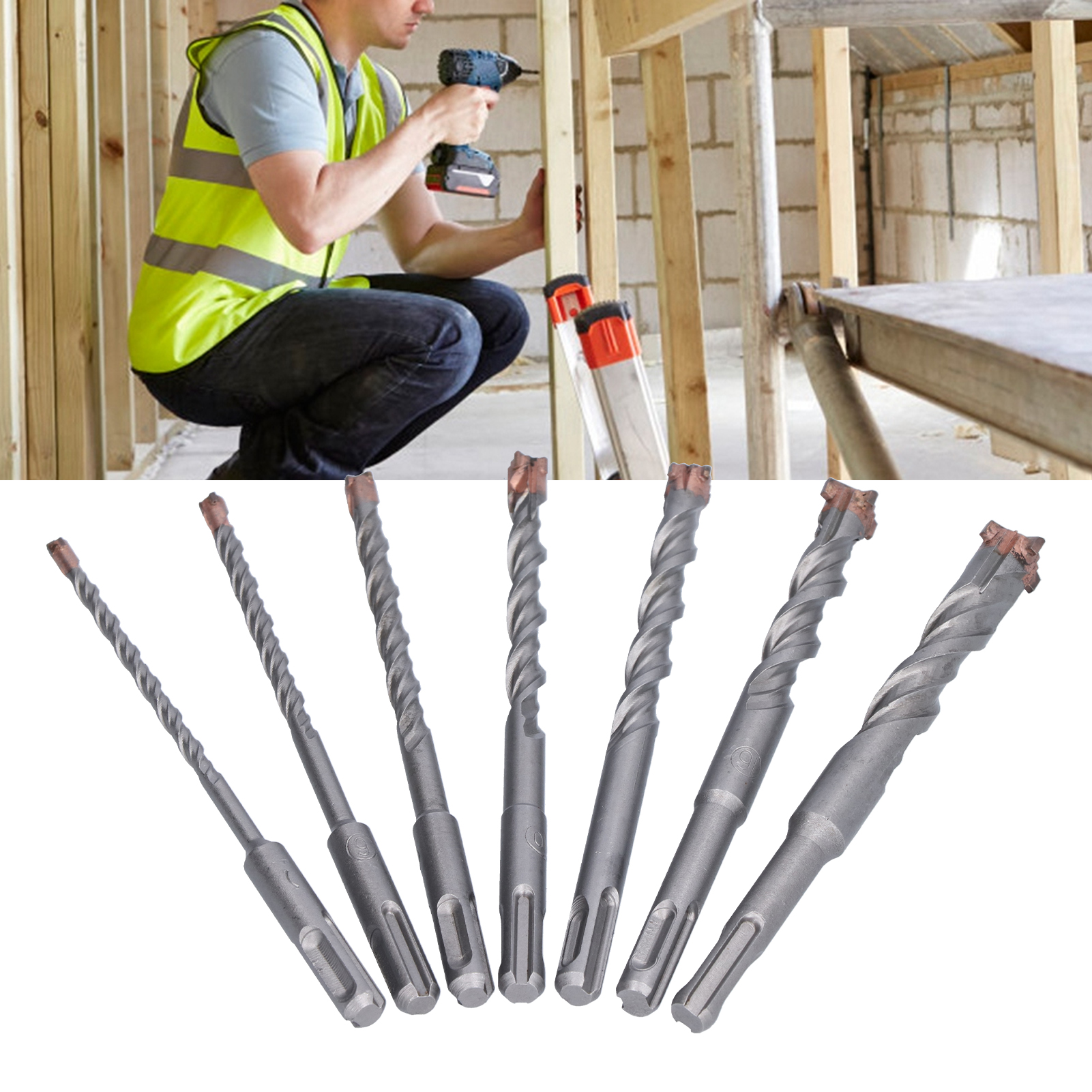 Set Mit 7 Bohrern Für Elektrische Schlagbohrmaschinen, Schlagbohrer Mit Zwei Nuten Und Zwei Rillen, 160 Mm Betonbohrer Für Wandbohrungen.