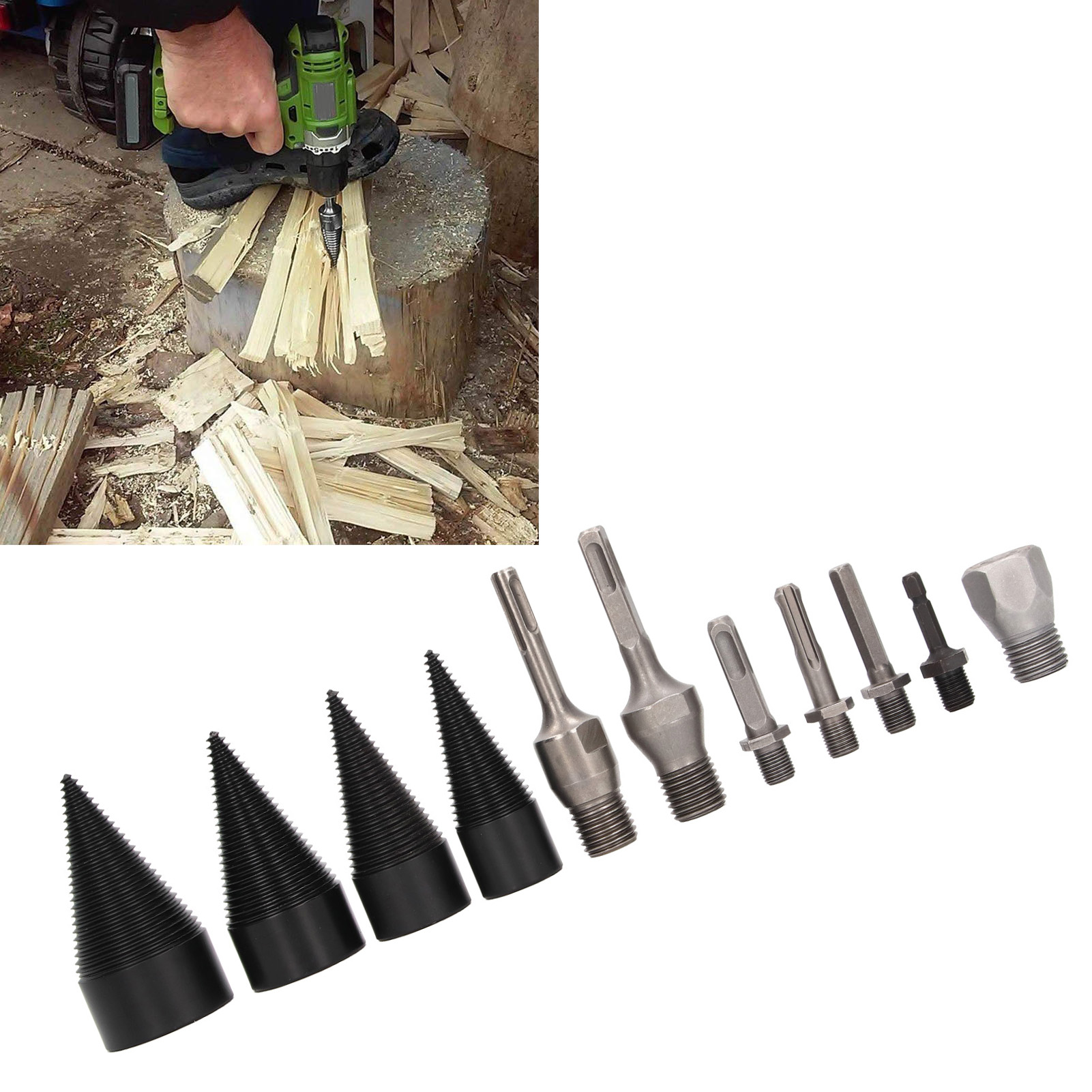 Set Mit 11 Abnehmbaren Holzspaltbohrern, Hochleistungsbohrern, Konischem Schraubendreher Für Handbohrmaschinenschäfte, 4 Bohrer Mit 6 Griffen