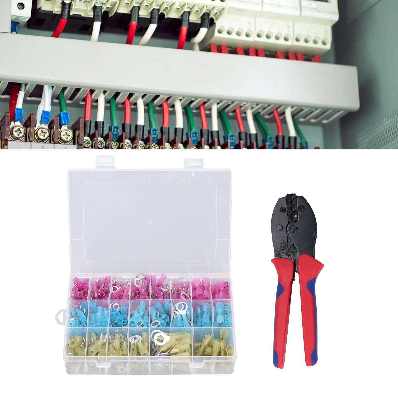 Werkzeugset Zum Crimpen Von Schrumpfschlauch-drahtverbindern In Marinequalität, 280-teilig, Schaufelförmiger Gabelringverbinder Für Elektrische Leitungen Mit Einem Querschnitt Von Awg 20-10.