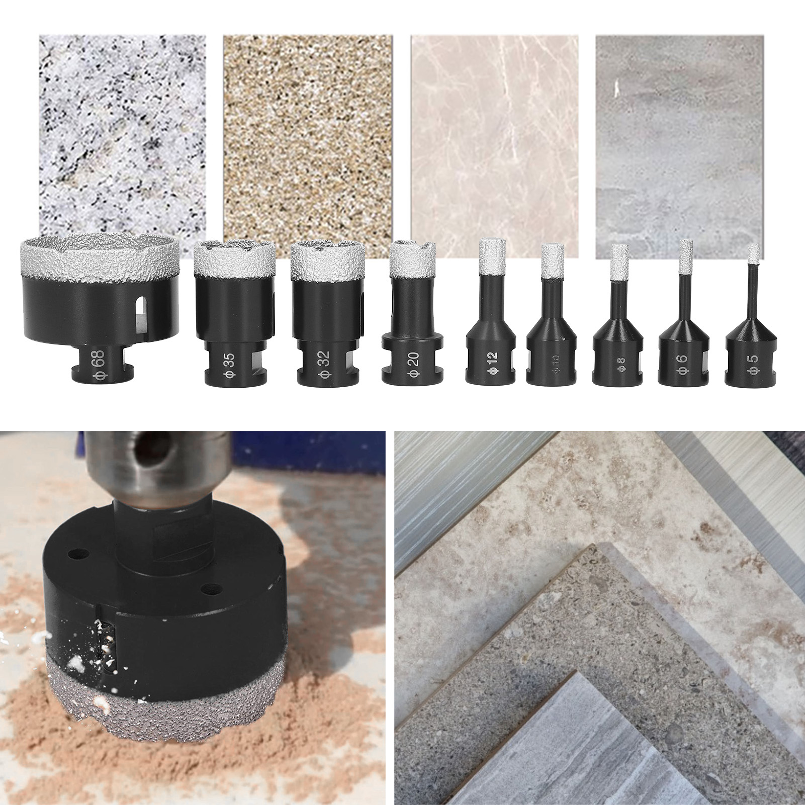 Set Mit 9 M14 Diamant-lochsägen Für Winkelschleifer, Für Glas, Keramikfliesen, Marmor Und Granit (5, 6, 8, 10, 12, 20, 32, 35, 68 Mm).