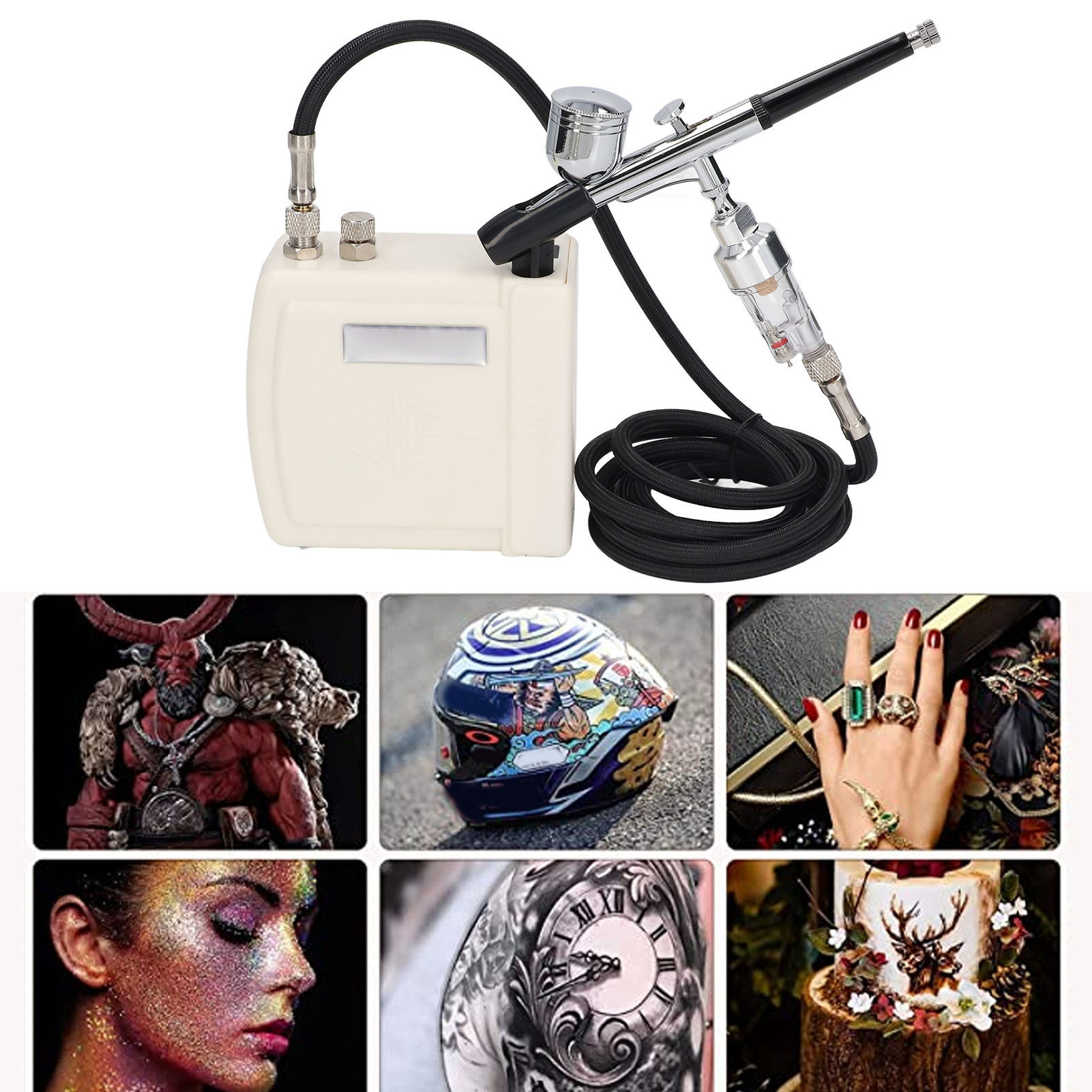 Hs08ac-skf Airbrush-set – Tragbare Doppelhub-airbrush Und Mini-kompressor Für Make-up, Kunstmalerei, Tätowierungen, Backen, Nageldesign, Sprühlackierung, Bastelarbeiten Usw. – Weiß, Europäischer Stand