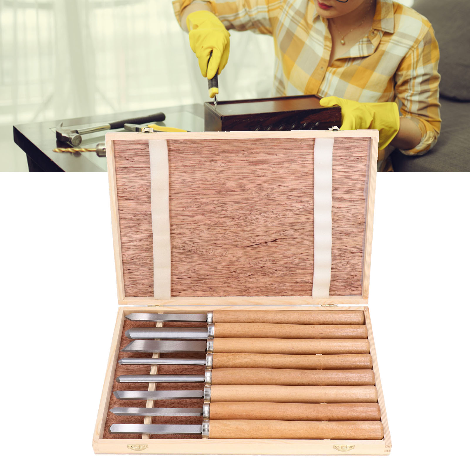 Set Aus 8 Drechselmeißeln Aus 65 Manganstahl, Abnehmbar Und Verschleißfest, Mit Holzbox.
