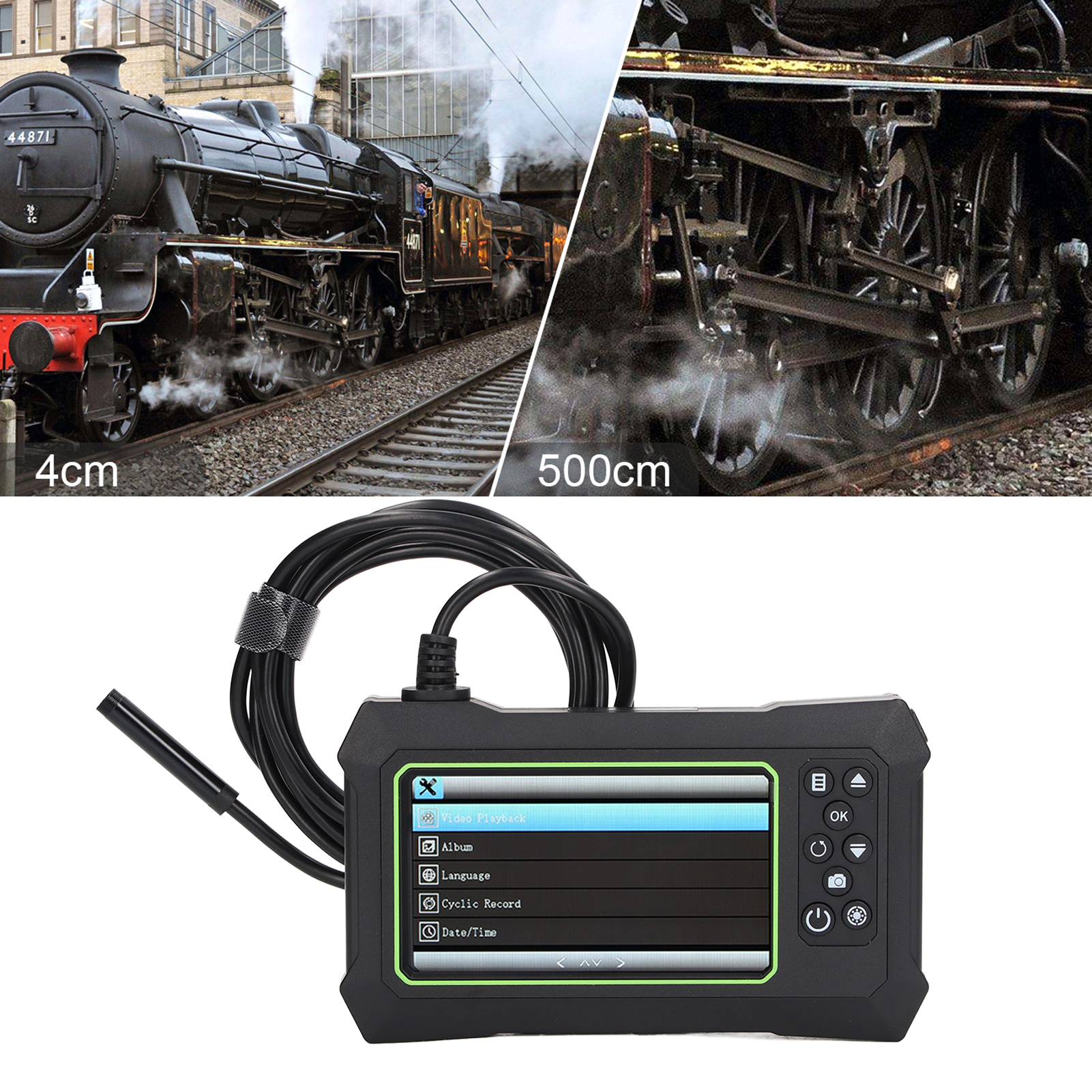Industrielles Endoskop Mit Einzellinse, Digitale 1080p-endoskop-inspektionskamera, 8 Mm, Wasserdichtes Endoskop Ip67 Mit 4,3-zoll-lcd-bildschirm, Kanalinspektionskamera Mit 8 Leds, 7 M Grünes + Schwar