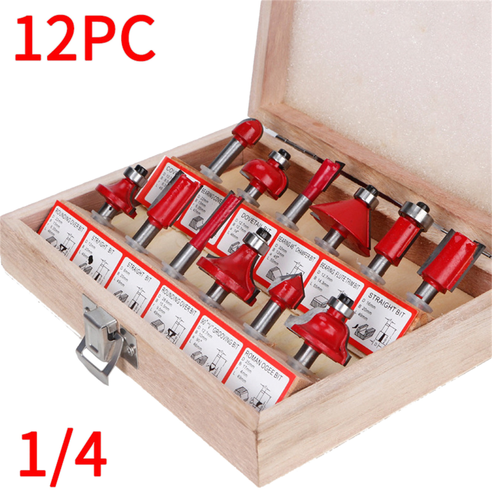 Holzfräser-set, Fräskopf, Fräser Für Elektrische Fräs- Und Graviermaschinen, Schlichtfräser, 12-/15-teiliges Werkzeug, 6,35 Mm (1/4") Schaft, 12 Stück