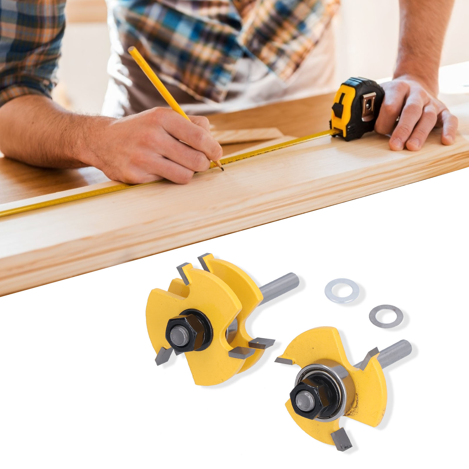 Holzbearbeitungswerkzeugset Bestehend Aus Einem 3-zahnigen T-förmigen Holzfräser, Einem Holzbearbeitungsfräser (2 Stück) Und Einem Zapfenfräser (1/4 Zoll).
