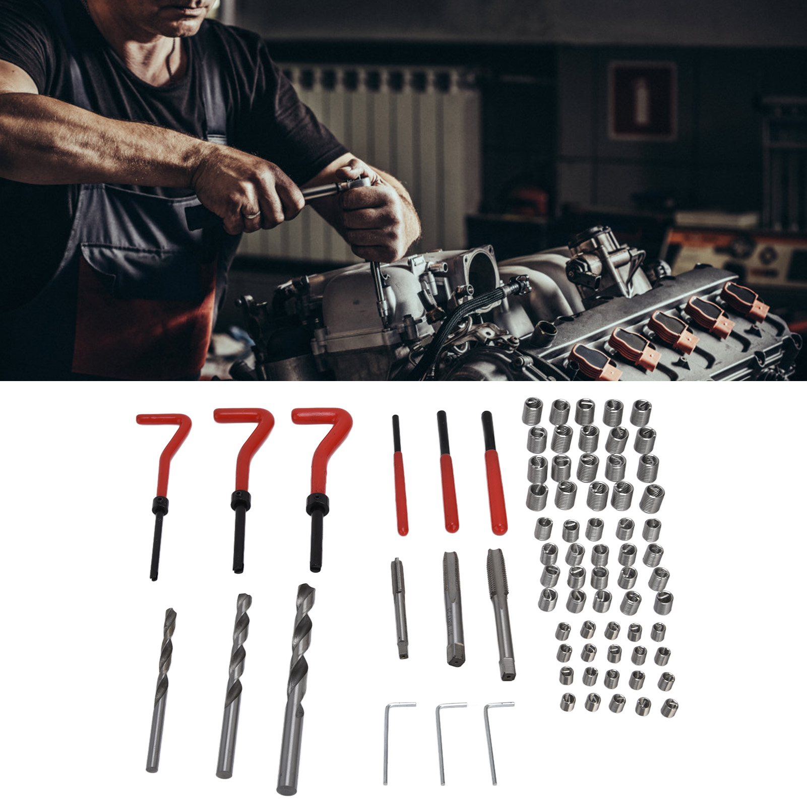 Dieses 75-teilige Gewindereparatur-werkzeugset Enthält Einen Satz Spiralbohrer (m61,0, M81,25, M101,5) Zur Reparatur Beschädigter Gewinde.